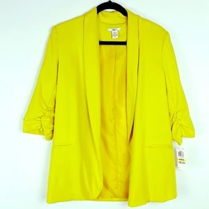 Bar III 3/4 Ruched Sleeve Yellow Blazer, Med